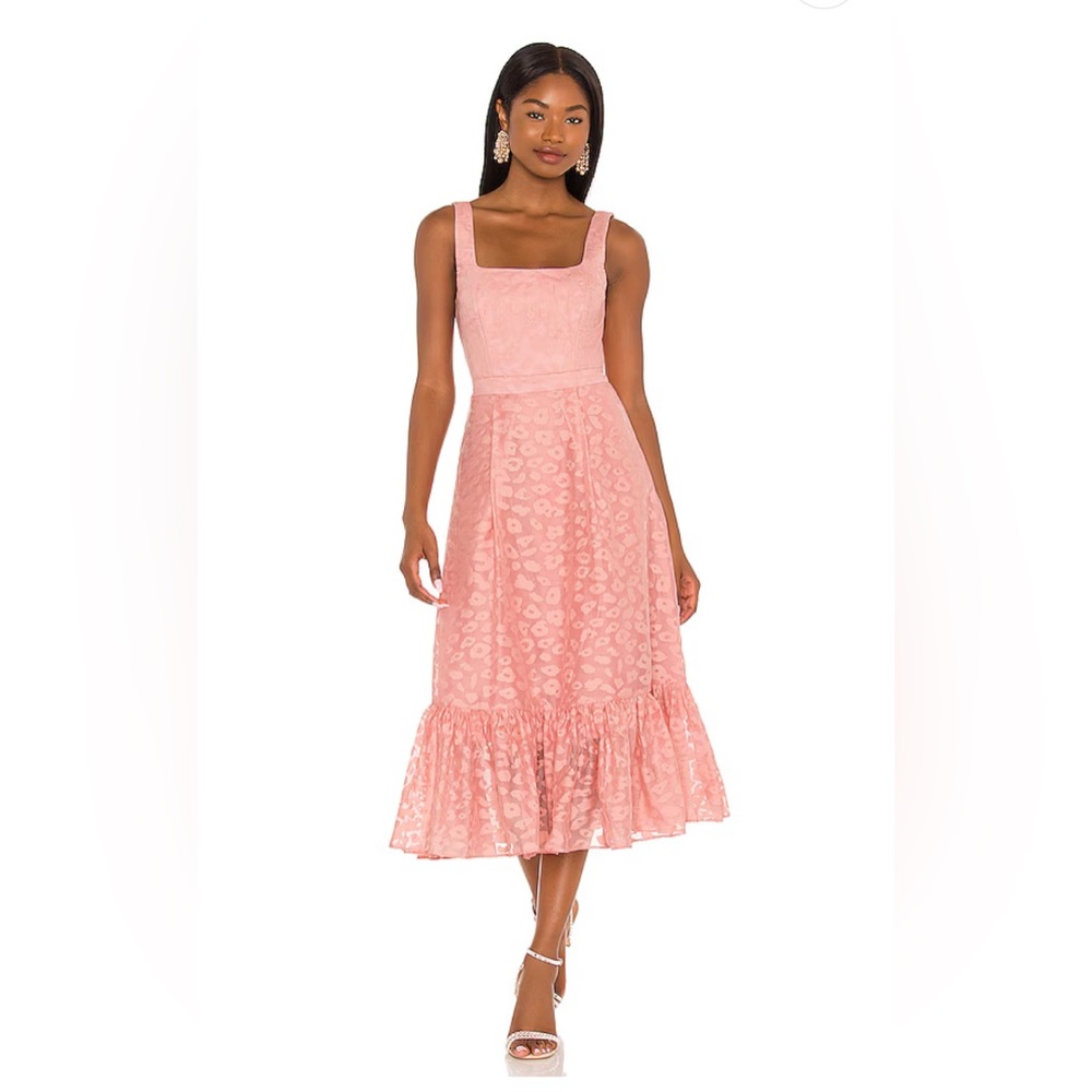 NBD- Worn once, has been dry cleaned. Beautiful pink midi dress!